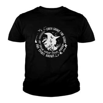 Witch Bats Bone Ghost Earth Grows Fire Glows Air Blows Water Flows And Sprit Knows Youth T-shirt | Mazezy