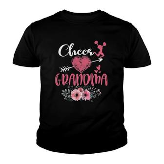 Womens Cheer Grandma Floral Funny Cheerleader Heart Mothers Day Youth T-shirt - Thegiftio UK