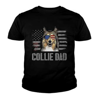 Womens Collie Best Dog Dad Ever Retro Usa American Flag Youth T-shirt | Mazezy