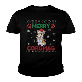 Womens Corgi Ugly Christmas Style Merry Corgmas Santa Corgi Youth T-shirt | Mazezy