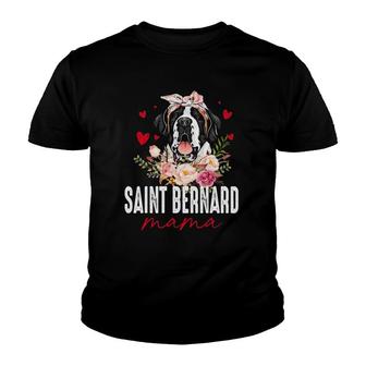 Womens Cute Saint Bernard Mom Flower Dog Lover Gift Youth T-shirt | Mazezy