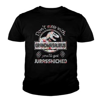 Womens Don't Mess With Grandmasaurus You'll Get Jurasskicked Mothers V-Neck Youth T-shirt | Mazezy
