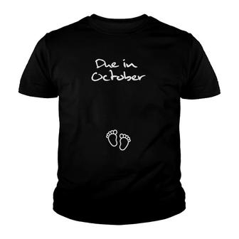 Womens Due In October - Pregnancy Announcement Due Date Tee Youth T-shirt | Mazezy