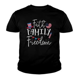 Womens Faith Family Freedom American Flag Christian Patriotic Gift Youth T-shirt - Thegiftio UK