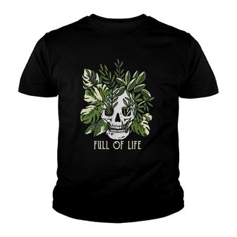 Womens Full Of Life Skull Gardening Garden V-Neck Youth T-shirt | Mazezy