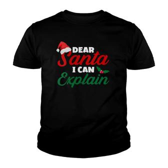 Womens Funny Christmas Dear Santa I Can Explain V-Neck Youth T-shirt | Mazezy