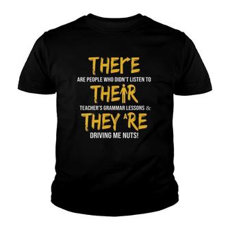 Womens Funny English Grammar Teacher Sarcastic There Their They're V-Neck Youth T-shirt | Mazezy