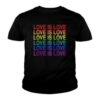 Womens Gay Pride Love Is Love Lgbt Rainbow Flag Colors Gift Raglan Baseball Tee Youth T-shirt | Mazezy