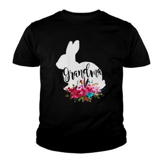 Womens Grandma Bunny Easter Rabbit Floral Design For Grandmother Youth T-shirt | Mazezy