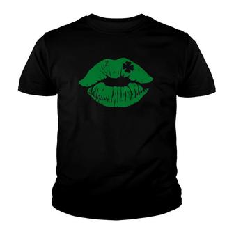 Womens Green Irish Lips Kiss Clover StPatrick's Day Top Shamrock Tank Top Youth T-shirt | Mazezy