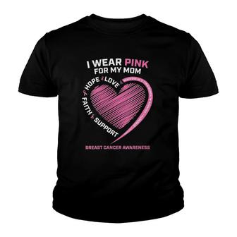 Womens I Wear Pink For My Mom Men Women Breast Cancer Awareness V-Neck Youth T-shirt | Mazezy
