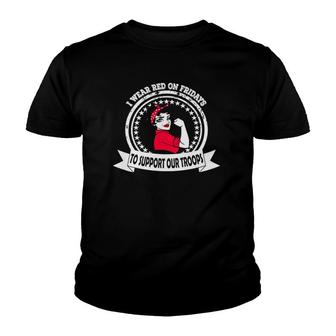 Womens I Wear Red On Fridays For Military Women Mom Wife Daughter V-Neck Youth T-shirt | Mazezy