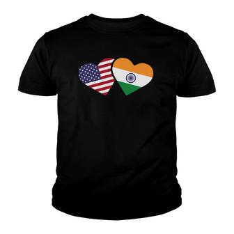 Womens India Usa Flag Heart Indian American Love Youth T-shirt | Mazezy