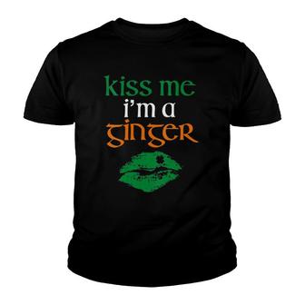 Womens Kiss Me I'm A Ginger Lover Redhead Green Lips Irish Pride Youth T-shirt | Mazezy