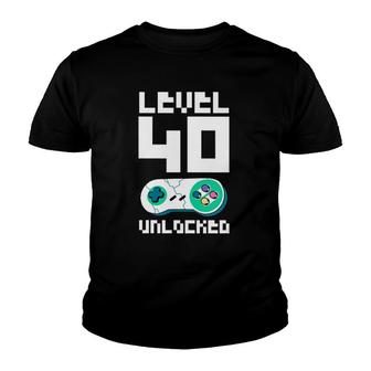Womens Level 40 Unlocked 40Th Birthday Of A 40 Years Old Gamer Youth T-shirt | Mazezy