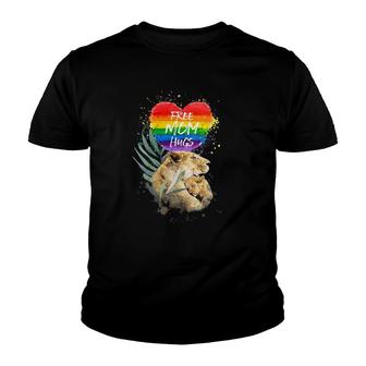 Womens Lgbt Pride Mama Lion Rainbow Free Mom Hugs Love Mothers Day V-Neck Youth T-shirt | Mazezy