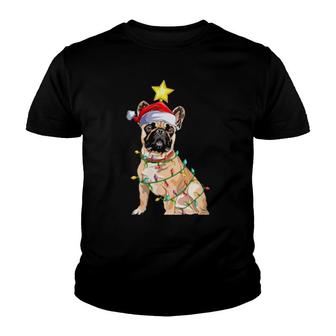 Womens Lighting Xmas Tree Matching Santa French Bulldog Christmas Youth T-shirt | Mazezy