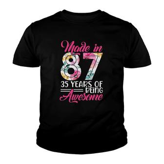 Womens Made In 87 Awesome 35 Years Old Birthday Party Costume Women Youth T-shirt | Mazezy