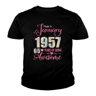 Womens Made In January 1957 65 Years Old Birthday Gift Youth T-shirt | Mazezy