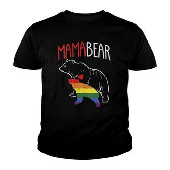 Womens Mama Bear Lgbt-Q Cute Rainbow Mothers Day Gay Pride Mom Gift V-Neck Youth T-shirt | Mazezy