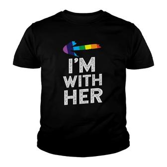 Womens Matching Lesbian Couple S I'm With Her Lesbian Youth T-shirt | Mazezy