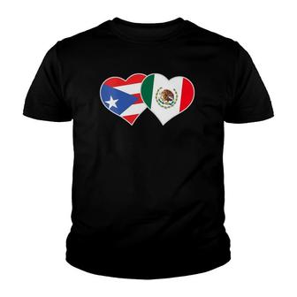 Womens Mexican Puerto Rican Flag Mexirican Mexico Puerto Rico Heart V-Neck Youth T-shirt | Mazezy