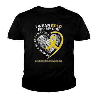 Womens Mom Dad I Wear Gold For My Son Childhood Cancer Awareness Youth T-shirt | Mazezy