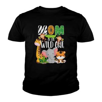 Womens Mom Of The Wild One Zoo Theme Birthday Safari Jungle Animals V-Neck Youth T-shirt | Mazezy