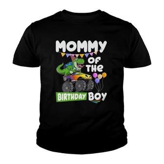 Womens Mommy Of The Birthday Boy Rex Dinosaur Monster Truck V-Neck Youth T-shirt - Thegiftio UK