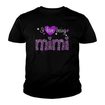 Womens Mothers Day Leopard I Love Being Mimi Costume Gift Womens V-Neck Youth T-shirt | Mazezy