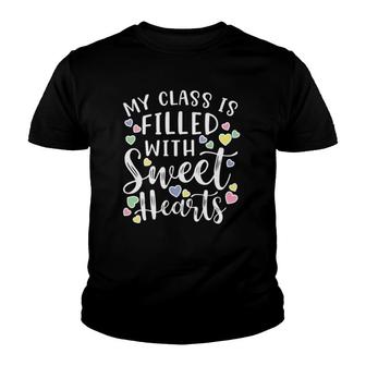 Womens My Class Is Filled With Sweet Hearts Valentine's Day Cute V-Neck Youth T-shirt | Mazezy
