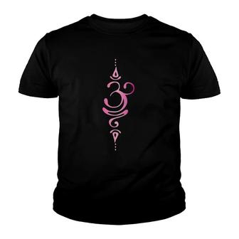 Womens Om Zen Buddha Lotus Flower Energy Symbol Yogi Pink V-Neck Youth T-shirt | Mazezy