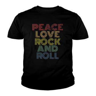 Womens Peace Love Rock And Roll Distressed Rock Concert 70S 80S V-Neck Youth T-shirt | Mazezy