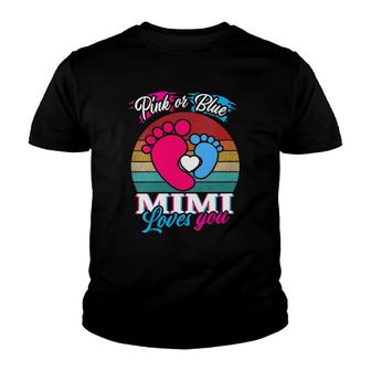 Womens Pink Or Blue Mimi Loves You Mothers Gender Reveal Baby V-Neck Youth T-shirt | Mazezy