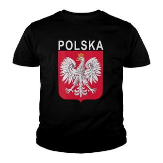 Womens Polska Eagle Emblem Polish Language V-Neck Youth T-shirt | Mazezy