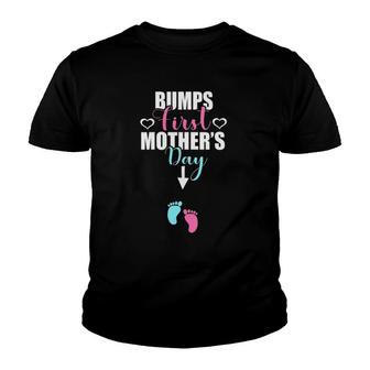 Womens Pregnant Mom Bumps First Mother's Day Funny Gift For Women V-Neck Youth T-shirt | Mazezy