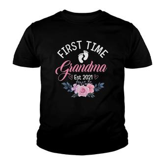 Womens Promoted To Grandma Est 2021 - First Time Grandma Floral V-Neck Youth T-shirt | Mazezy