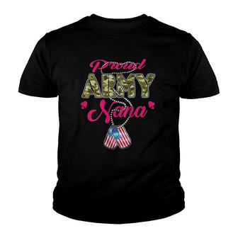 Womens Proud Army Nana Us Flag Camo Dog Tags Military Grandmother Youth T-shirt | Mazezy