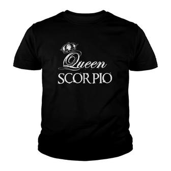 Womens Queen Scorpio Zodiac Funny Gift Youth T-shirt | Mazezy