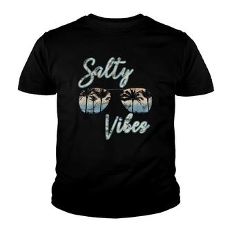 Womens Salty Vibes Cute Beach Summer Vacation V Neck Youth T-shirt | Mazezy