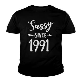 Womens Sassy Since 1991 Classy Sassy Mom Gift Cute Birthday Youth T-shirt | Mazezy