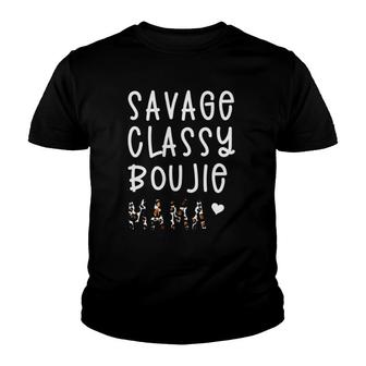 Womens Savage Classy Boujie Mama Ratchet Mom Life Leopard Design V-Neck Youth T-shirt | Mazezy