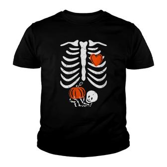 Womens Skeleton Heart Rib Cage Xray Pumpkin Halloween Youth T-shirt - Thegiftio UK