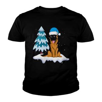 Womens Snowy Winter Animal Dog Owner Cute Pet German Shepherd Youth T-shirt | Mazezy