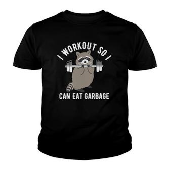 Womens So I Can Eat Garbage Funny Raccoon Trash Panda Workout Gym Youth T-shirt | Mazezy