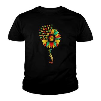 Womens Sunflower Fist Black History Happy Juneteenth 1865 Ver2 Youth T-shirt | Mazezy