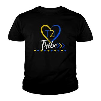 Womens T21 Tribe 21 World Down Syndrome Awareness Day Heart V-Neck Youth T-shirt | Mazezy UK