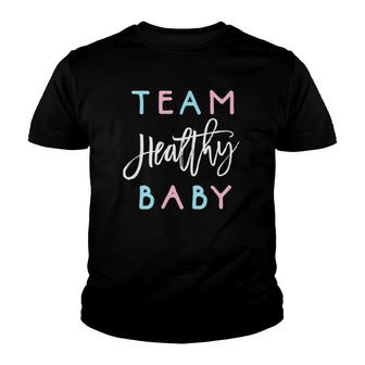 Womens Team Healthy Baby Gender Reveal Party Shower Matching Cute V-Neck Youth T-shirt | Mazezy