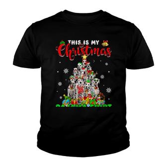 Womens This Is My Christmas Pajama Tree Lights Dalmatian Dog Youth T-shirt | Mazezy