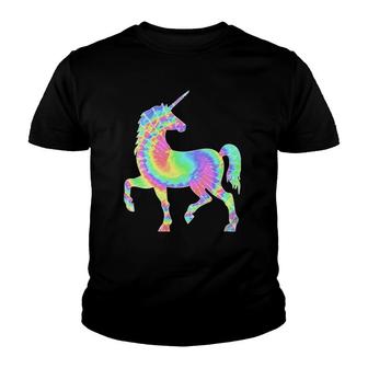 Womens Tie Dye Cute Unicorn Mythical Fairy Tale Colorful Horn Pink V-Neck Youth T-shirt | Mazezy